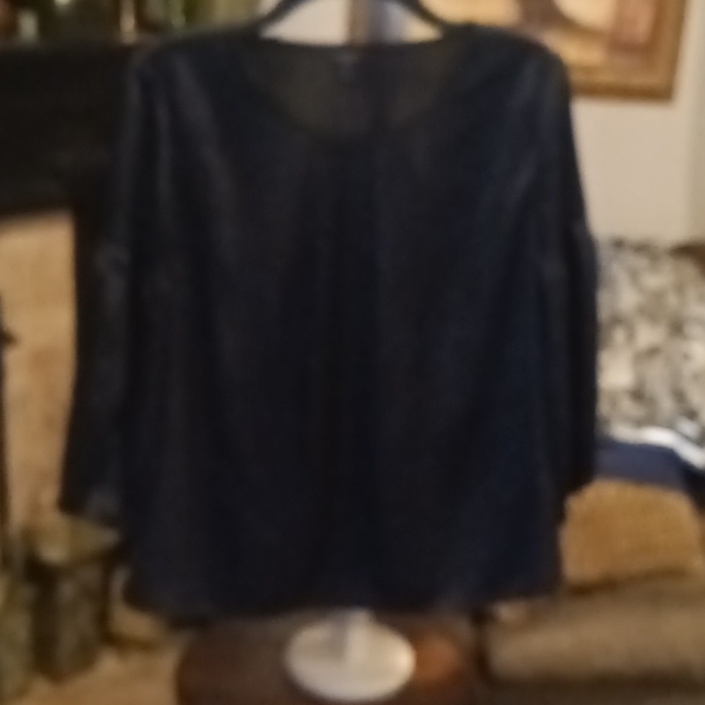 Talbots Black Pleated Front Rounded Neckline Blou… - image 5